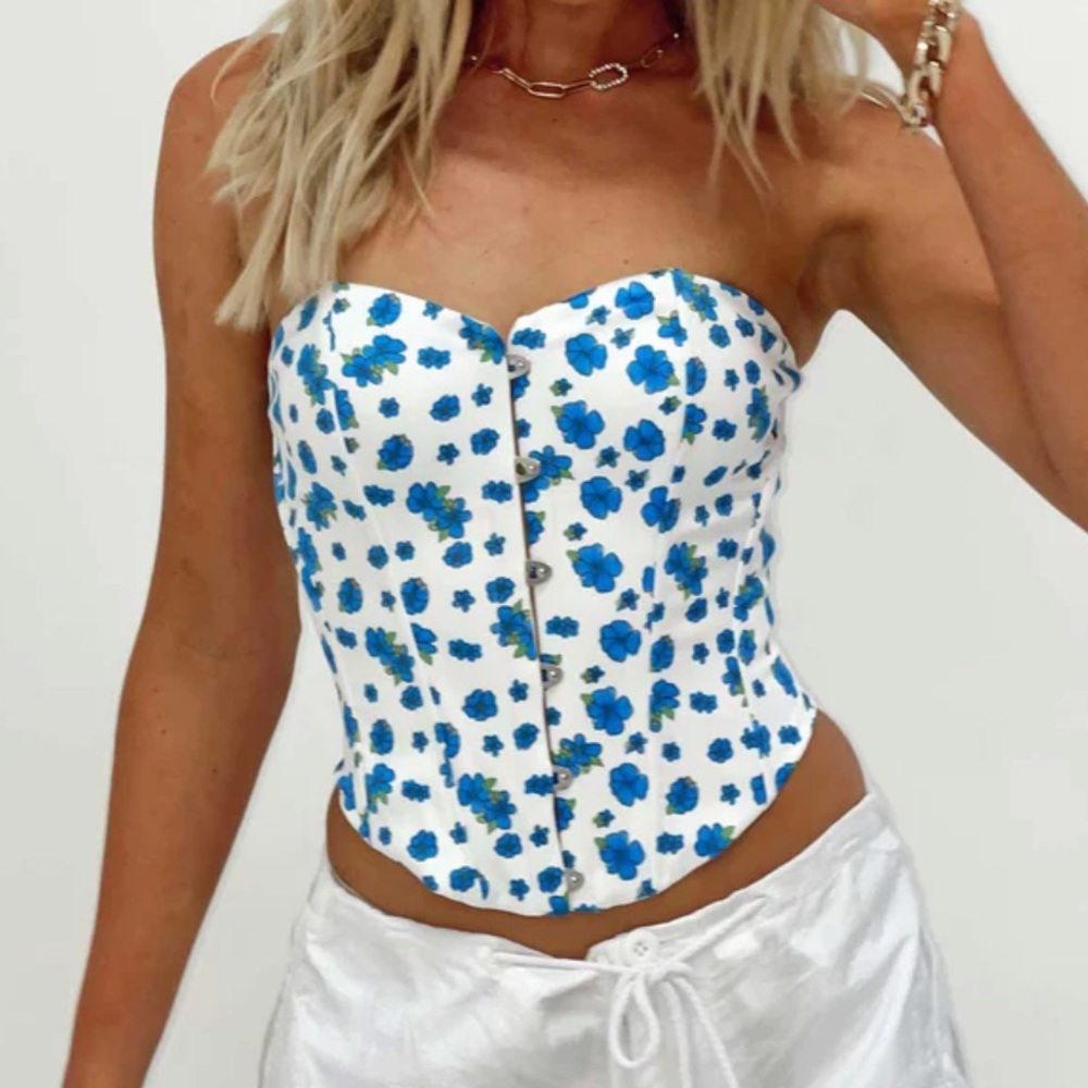 Princess Polly In The Moment Strapless Corset Top White / Blue